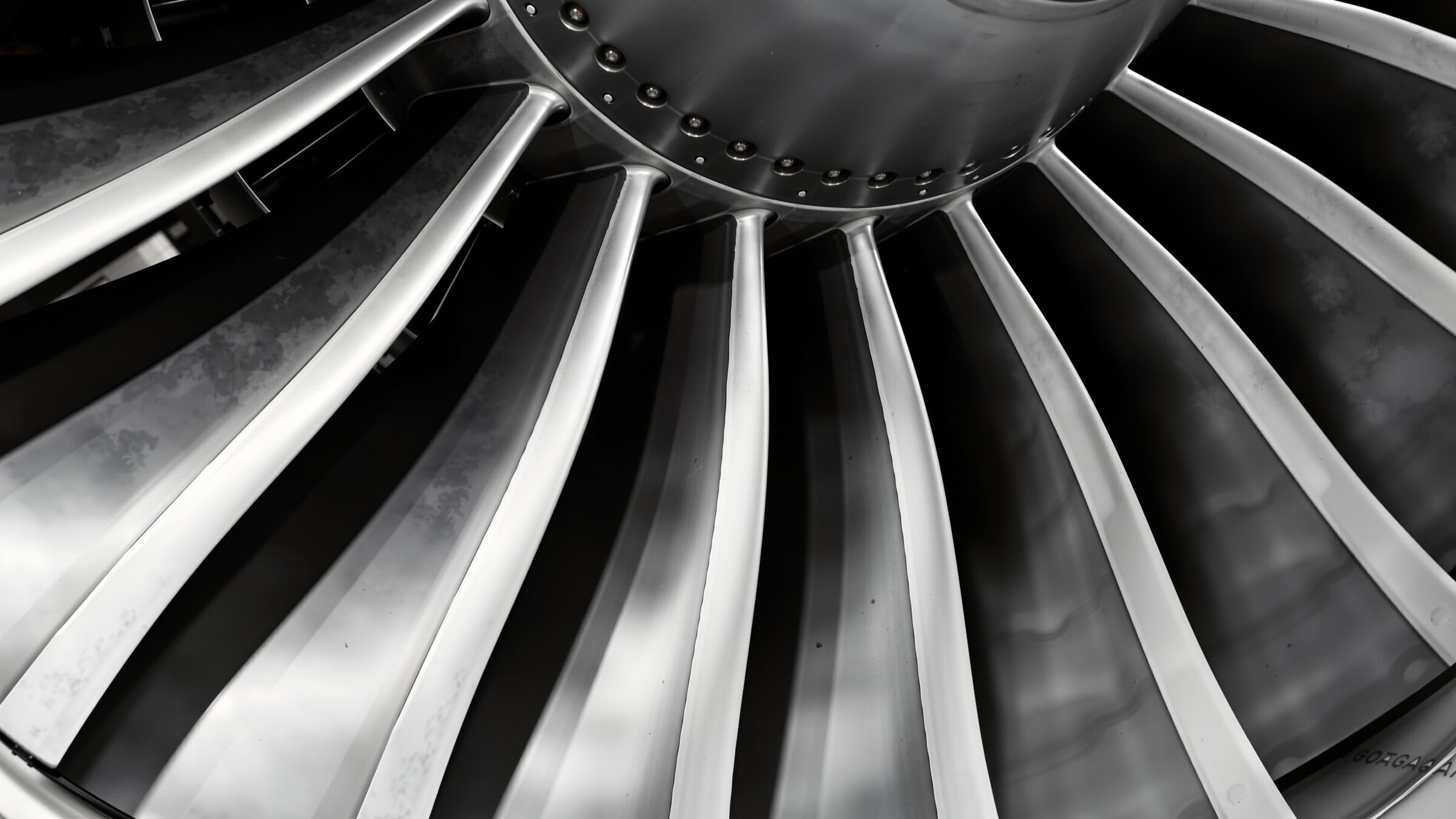 Close-up of curved turbine blades